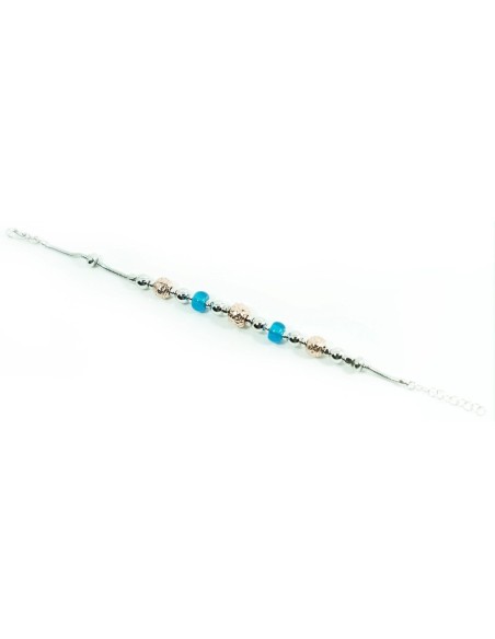 Bracciale in Argento 925 con Charms Ramati e Pietre Azzurre 
