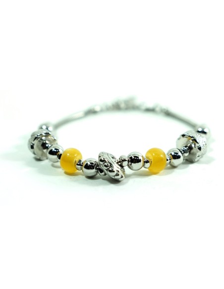 Bracciale in Argento 925 Charms Thai e Pietre Gialle 