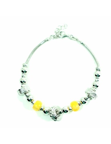 925 Sterling Silver Thai Bracelet with Yellow...