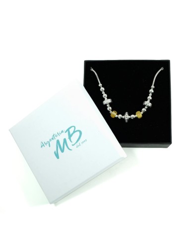 925 Sterling Silver Thai Bracelet with Yellow...