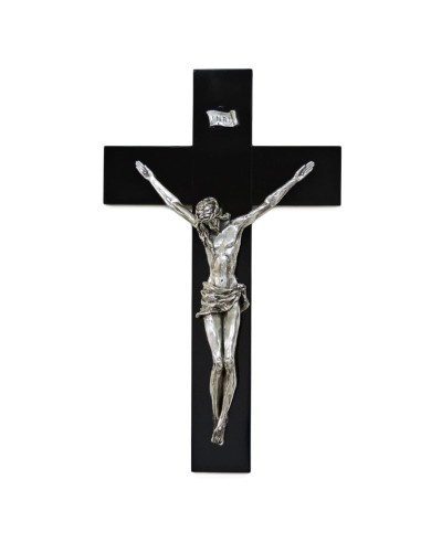 925er Sterlingsilber Kruzifix mit Holzkreuz