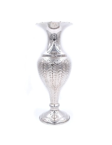800 Sterling Silver Leaves Chiseled Vase