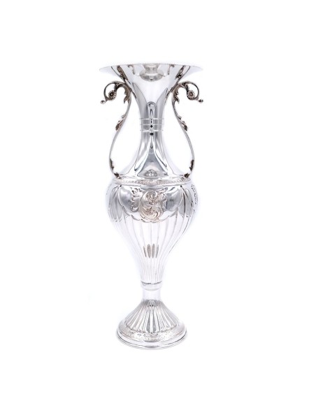 Vase aus 800er Silber mit Ziseliertem Empire-Dekor und Henkeln