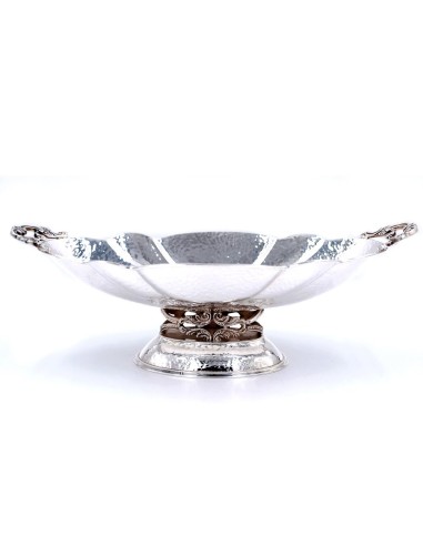 800 Sterling Silver Glossy Hammered Jatte with Oval Basis and Handles  