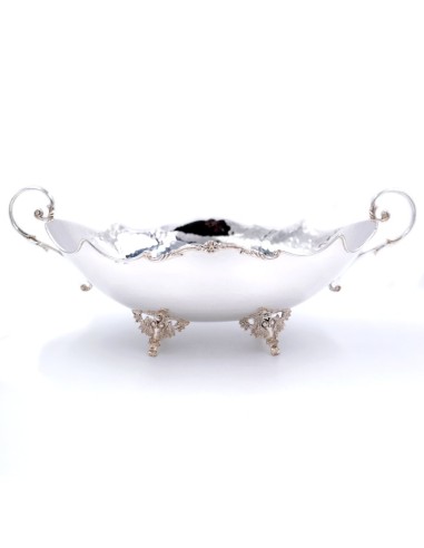 Solid Silver Glossy Hammered Jatte Flowers Edge with Legs and Handles  