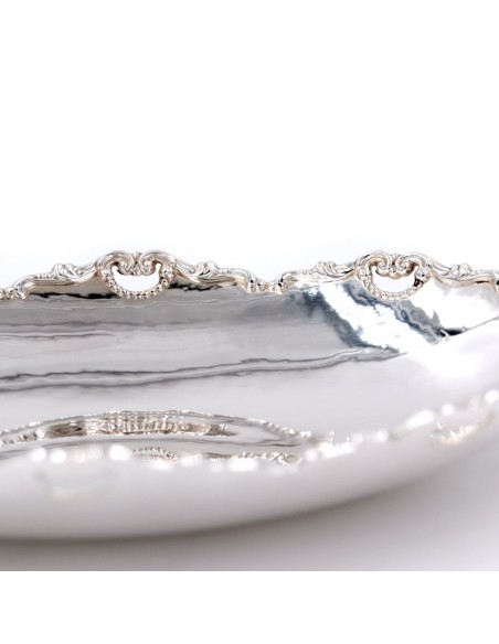 800 Sterling Silver oval glossy dish with perforated edge