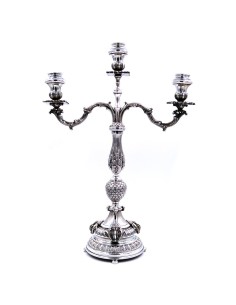 800 Sterling Silver Three Armed Candelabra Baroque Style 