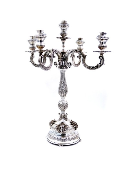 Barocker Fünfstöckiger Kandelaber aus 800er Silber