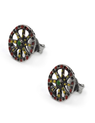 Enamelled Solid Silver Sicilian Cartwheel Earrings 