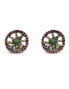 Enamelled Solid Silver Sicilian Cartwheel Earrings  2