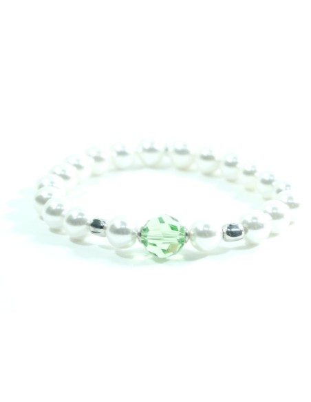 Bracciale Elastico Perle con Dadini in Argento 925 Rodiato e Swarovski