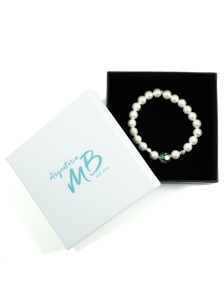 Bracciale Elastico Perle con Dadini in Argento 925 Rodiato e Swarovski