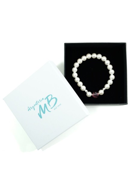 Bracciale Elastico Perle con Dadini in Argento 925 Rodiato e Swarovski