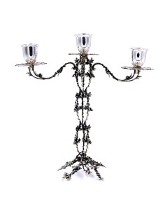 800 Sterling Silver Three Armed Candelabra with Grapes Decor