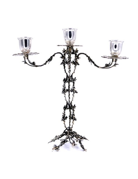 800 Sterling Silver Three Armed Candelabra with Grapes Decor