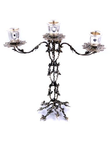 Candelabro Tre Fiamme Decoro Uva in Argento 800 