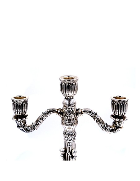 Candelabro Tre Fiamme in Argento 925 Lucido Finemente Decorato