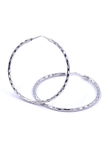 925 Sterling Silver Medium Hoop Earrings Diamond Effect