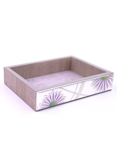 Wooden Trinket with Silver Daisies 