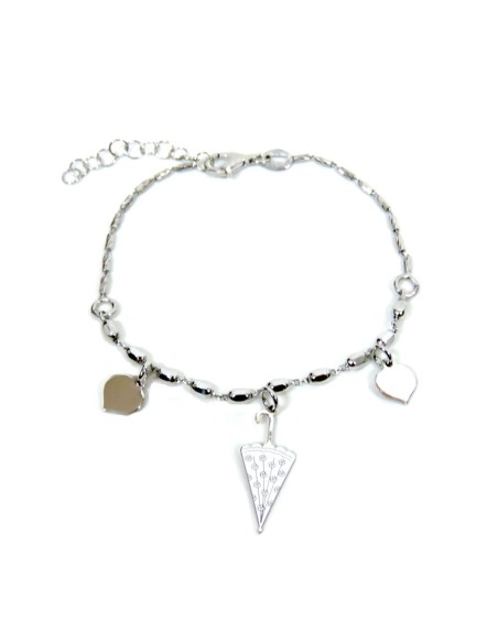 925 Sterling Silver Rhodium Umbrella and Hearts Bracelet 