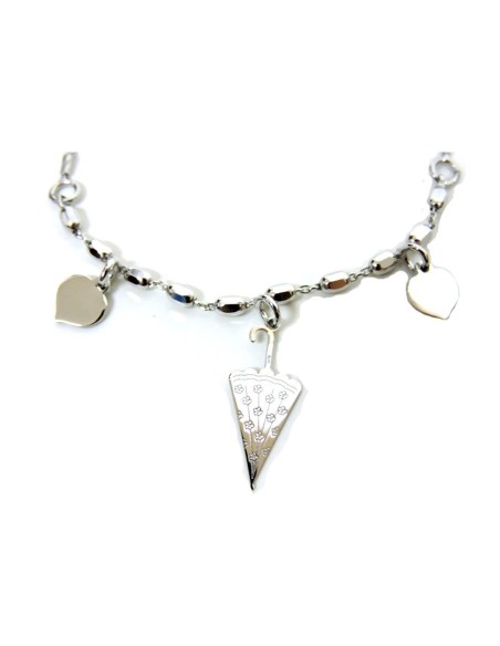 Bracciale in Argento 925 Rodiato con Ombrellino e Cuoricini