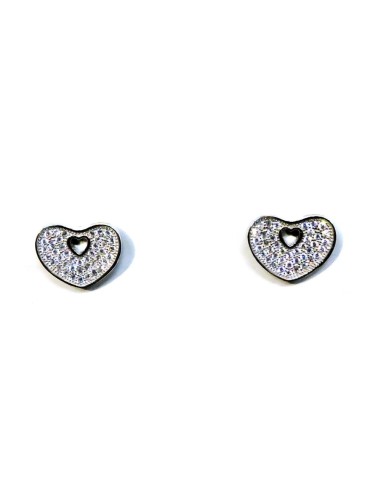 Orecchini Cuore in Argento 925 Tempestati di Zirconi Bianchi By Damiano Argenti