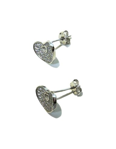 925 Sterling Silver Heart Earrings with White...