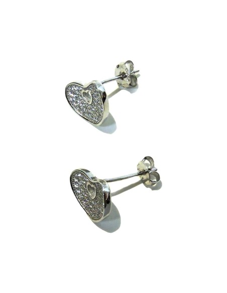 925 Sterling Silver Heart Earrings with White Zircons by Damiano Argenti