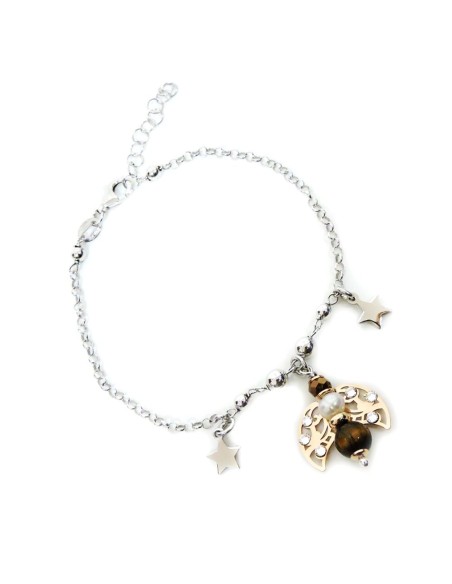 Bracciale Catena Donna in Argento 925 Rodiato con Ciondolo Doppio Cuore