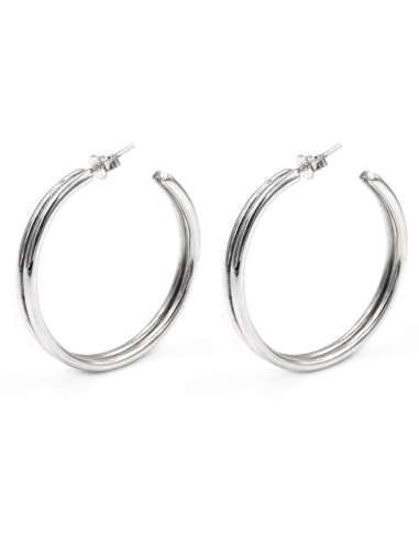 Orecchini Cerchi Due Linee in Argento 925 