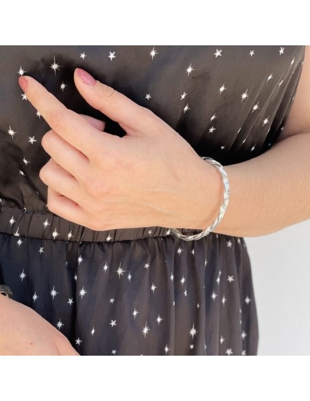 Bracciale Ovale Torchon in Argento 925 Martellato