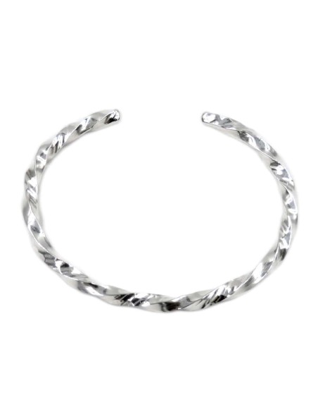 Hammered 925 Sterling Silver Oval Torchon Bangle Bracelet 