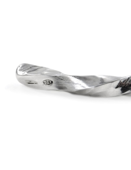 Hammered 925 Sterling Silver Oval Torchon Bangle Bracelet 