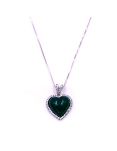 Collana in Argento 925 con Ciondolo Cuore Verde con Zirconi