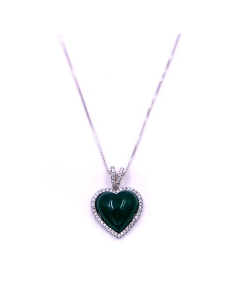 925 Sterling Silver Necklace with Green Heart Pendant 