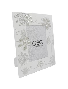 White Wooden Picture Frame with Silver Flowers 5 x 7