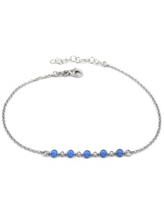 925 Sterling Silver Anklet with Blue Round Zirconia