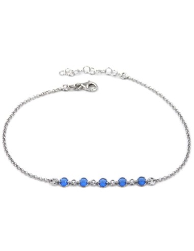925 Sterling Silver Anklet with Blue Round...