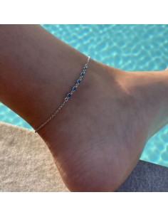 925 Sterling Silver Anklet with Blue Round Zirconia 2