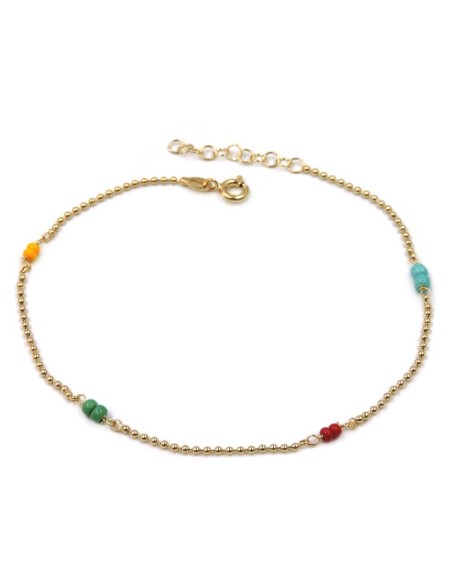 Gold Plated 925 Sterling Silver Anklet with Colored Beads