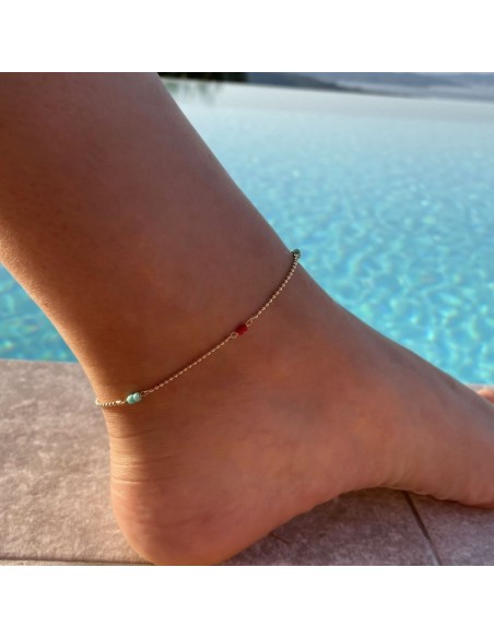 Gold Plated 925 Sterling Silver Anklet with Colored Beads
