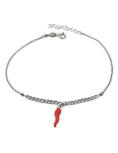Cavigliera in Argento 925 con Corno Rosso