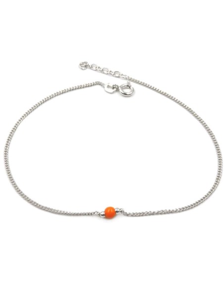 925 Sterling Silver Anklet with Orange Sphere