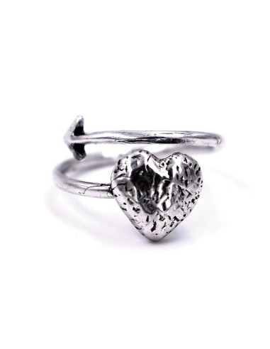 Solid Silver Arrow In The Heart Ring 