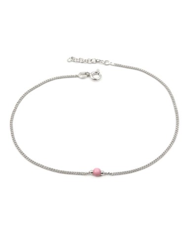 925 Sterling Silver Anklet with Pink Sphere