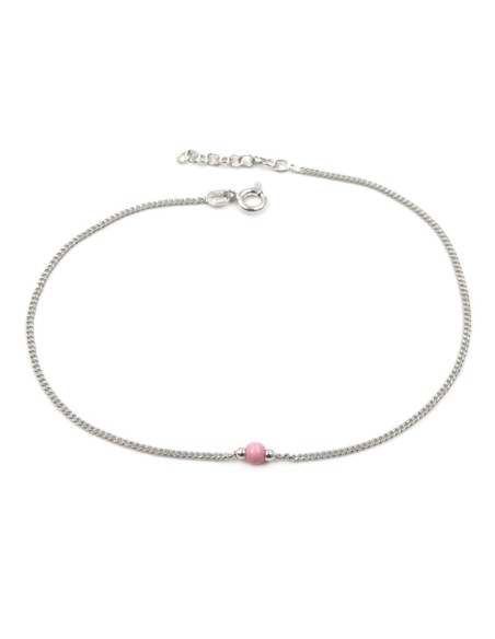 925 Sterling Silver Anklet with Pink Sphere