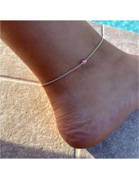 925 Sterling Silver Anklet with Pink Sphere