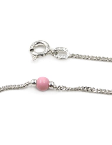 925 Sterling Silver Anklet with Pink Sphere