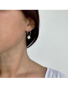 Sterling Silver Hoop Earrings with Four Leaf Clover 2
