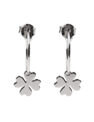 Sterling Silver Hoop Earrings with Four Leaf...